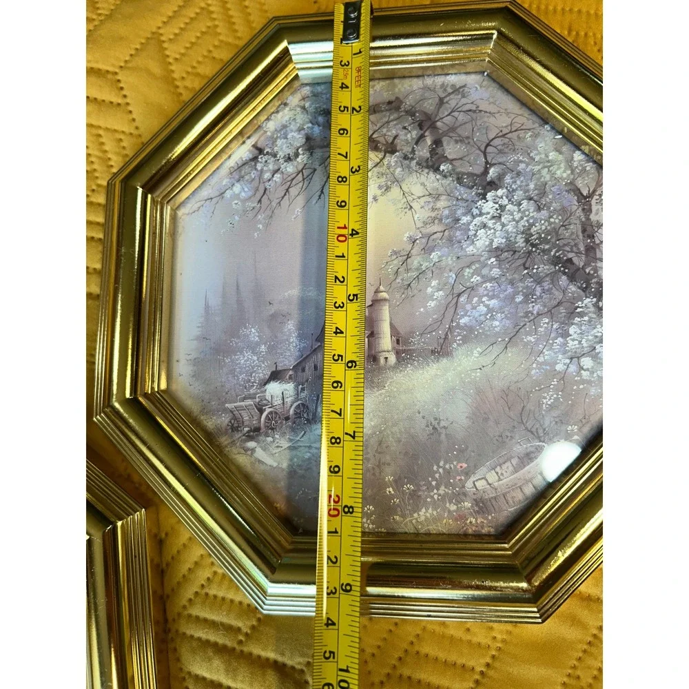 Vintage Homco Syroco Octagon Gold Framed Country Landscape Prints - Set of 2